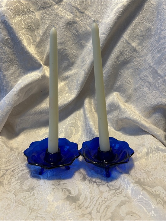 Other - Vintage Fenton 3 prong foot. Cobalt Blue Glass Candle Holders -